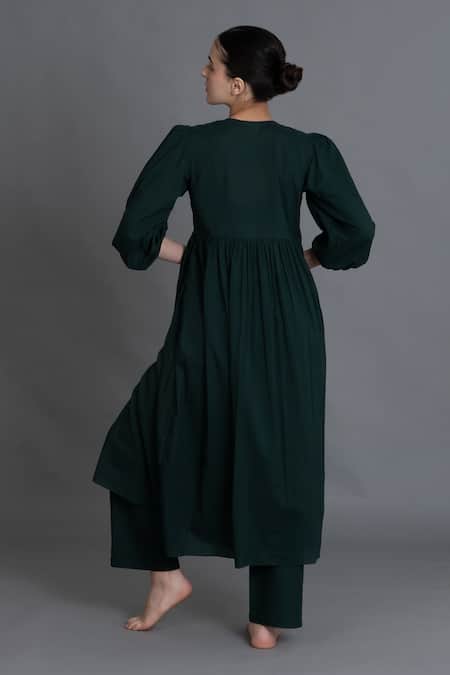 Khat Forest Green Hand Smocked Kurta & Pant 