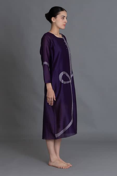 Buy_Khat_Purple Chanderi Silk Embroidery Round Neck Kurta _Online_at_Aza_Fashions