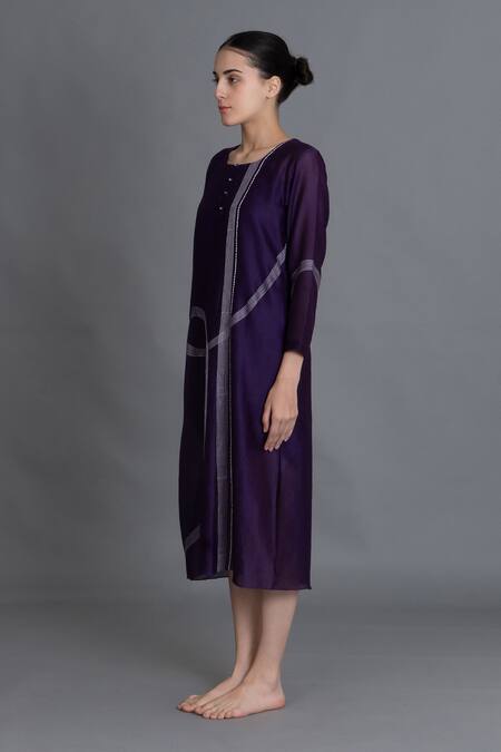 Shop_Khat_Purple Chanderi Silk Embroidery Round Neck Kurta _Online_at_Aza_Fashions