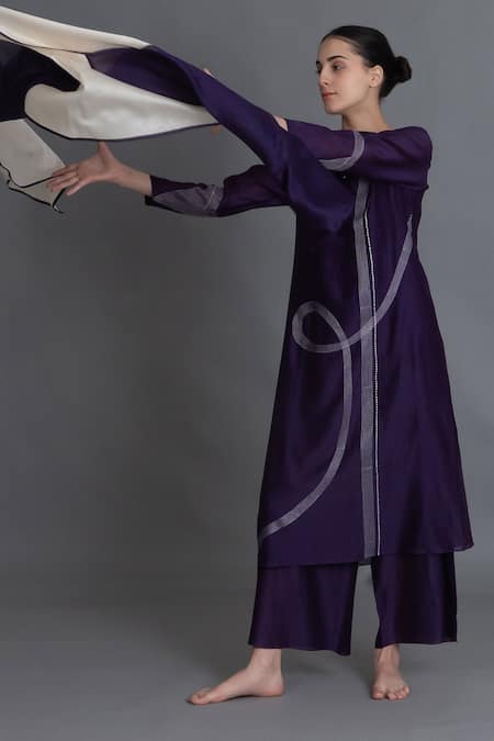 Khat Purple Embroidered Kurta Pant Set 