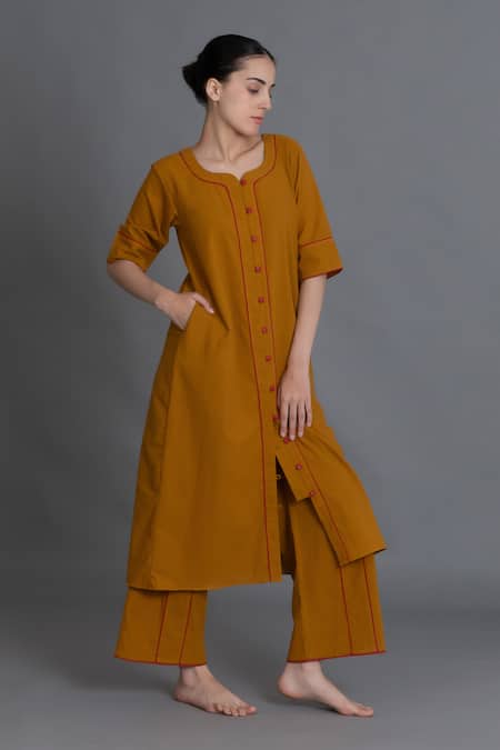 Khat Mustard Round Neck Kurta & Pant Set 
