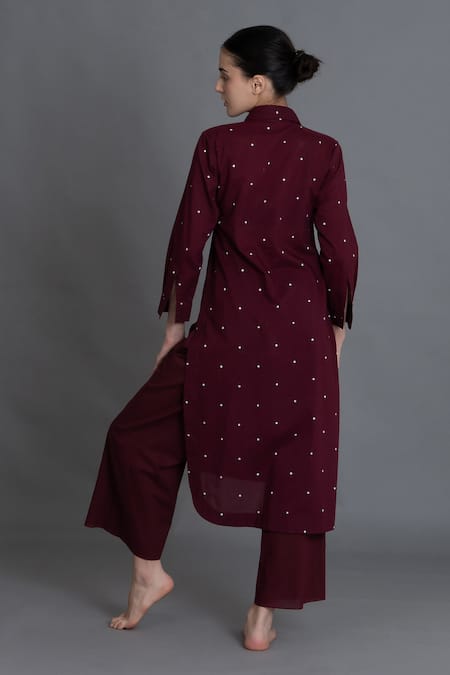 Khat Burgundy Dot Print Kurta & Pant Set 