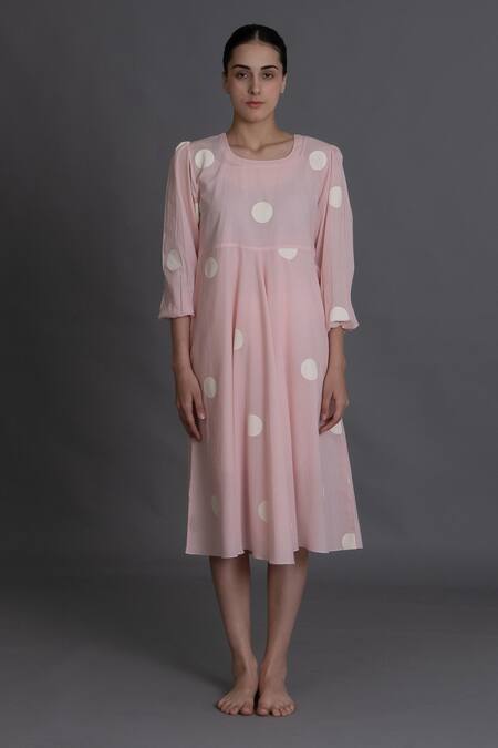 Shop_Khat_Pink Cotton Round Neck Pastel Polka Kurta _Online_at_Aza_Fashions