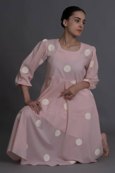 Shop_Khat_Pink Handloom Cotton Round Neck Pastel Polka Kurta And Pant Set _Online_at_Aza_Fashions