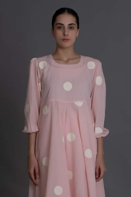 Buy_Khat_Pink Handloom Cotton Round Neck Pastel Polka Kurta And Pant Set 