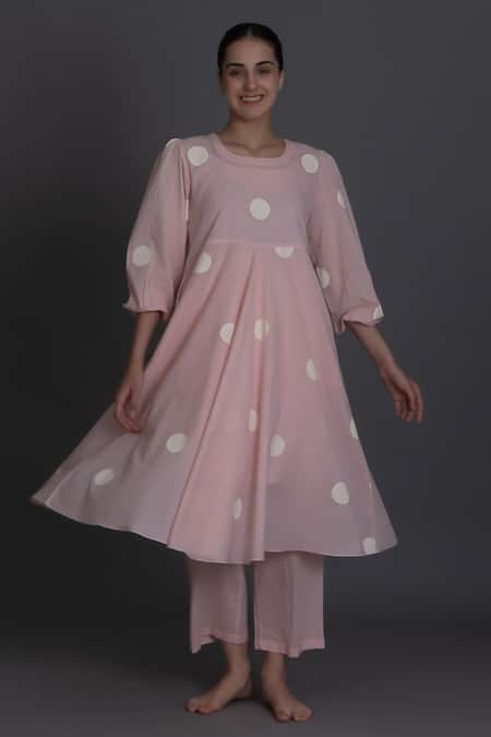 Khat Pastel Pink Polka Kurta & Pant Set 