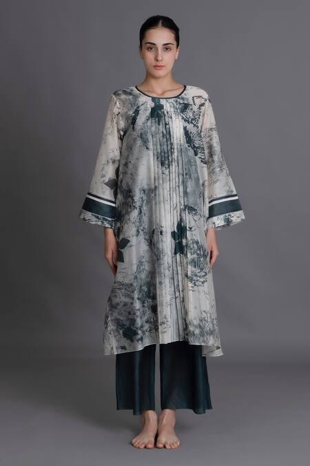 Shop_Khat_Mint Chanderi Silk Embroidery Round Neck Texture Print Kurta And Pant Set _Online_at_Aza_Fashions