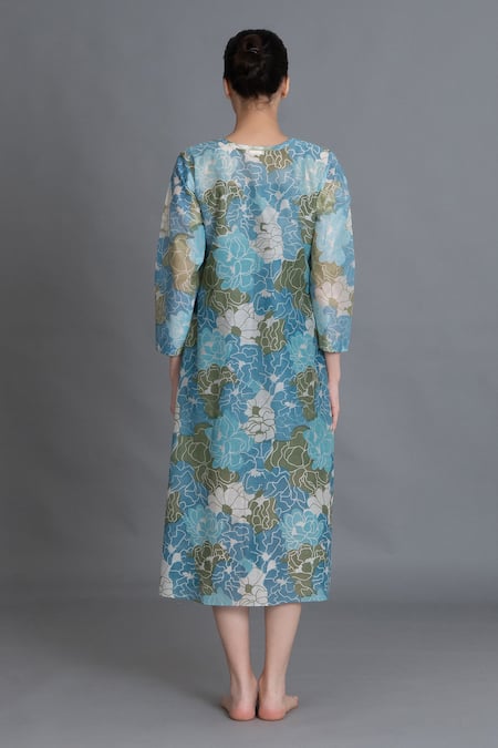 Khat Ocean Blue Floral Print Kurta 