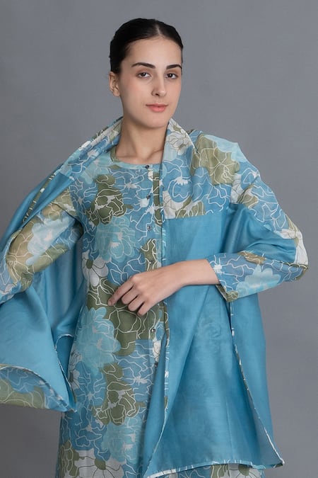 Buy Khat Blue Chanderi Silk Round Neck Ocean Floral Print Kurta Set Online at Aza Fashions Buy_Khat_Blue Chanderi Silk Round Neck Ocean Floral Print Kurta Set _Online_at_Aza_Fashions