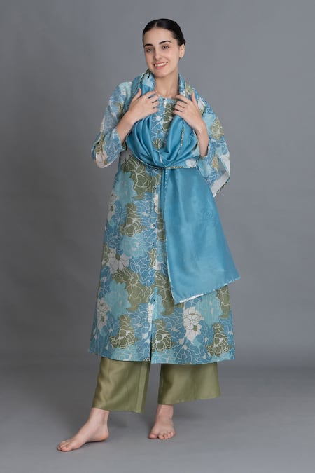 Khat Ocean Blue Floral Print Kurta Set 
