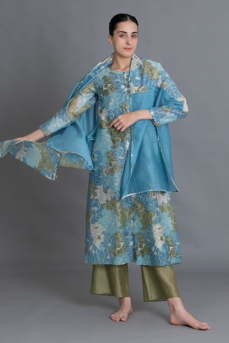 Khat Ocean Blue Floral Print Kurta Set 