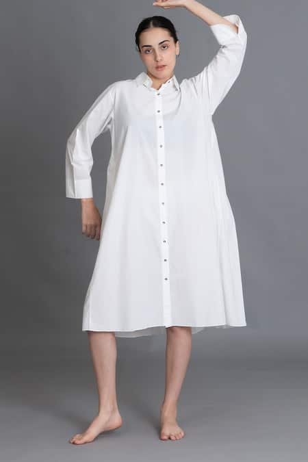Khat Bright White Pleated Shirt Dress 
