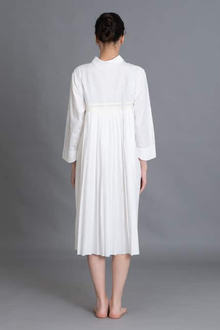 Khat Bright White Pleated Shirt Dress 