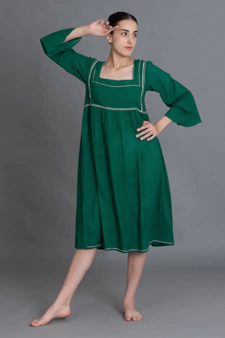 Khat Green Square Neck Dress 
