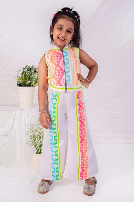 Shop_Toplove_Multi Color Embroidery Geometric Print Bomber Jacket And Pant Set _Online_at_Aza_Fashions