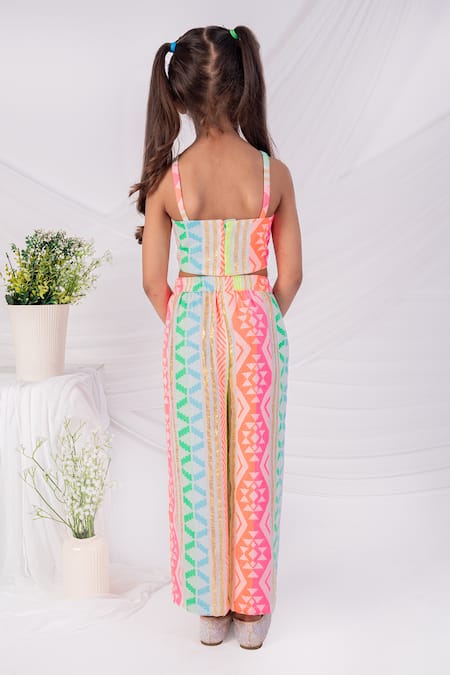 Toplove Geometric Pattern Crop Top & Pant Set 