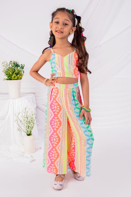 Toplove Geometric Pattern Crop Top & Pant Set 