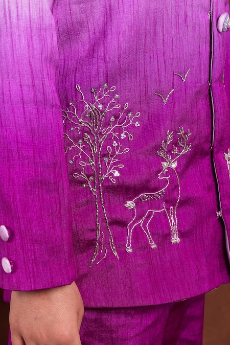 Buy_Toplove_Purple Dupion, Silk Embroidery Ombre Deer Motif Sherwani And Trouser Set _Online_at_Aza_Fashions