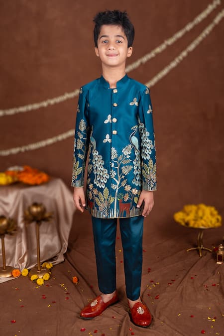 Toplove Peacock & Deer Embroidered Sherwani Set 