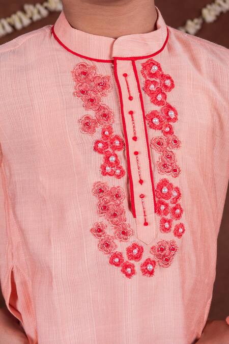Buy_Toplove_Peach Cotton, Silk Embroidery, Pearls Kurta And Pajama Set 
