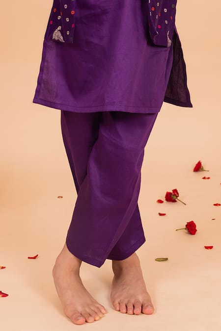 Toplove_Purple Silk Embroidery, Gota Patti Banarasi Kurta And Pajama Set _Online_at_Aza_Fashions