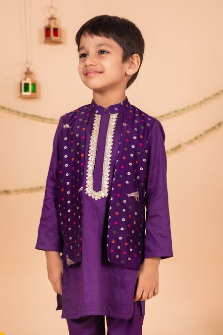 Buy_Toplove_Purple Silk Embroidery, Gota Patti Banarasi Kurta And Pajama Set _Online_at_Aza_Fashions