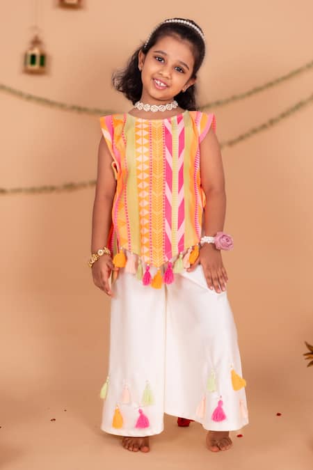 Toplove Geometric Print Tassel Bib & Sharara Set 