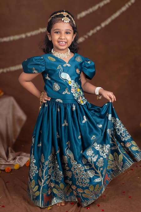 Toplove Peacock & Tree Embroidered Blouse With Lehenga 