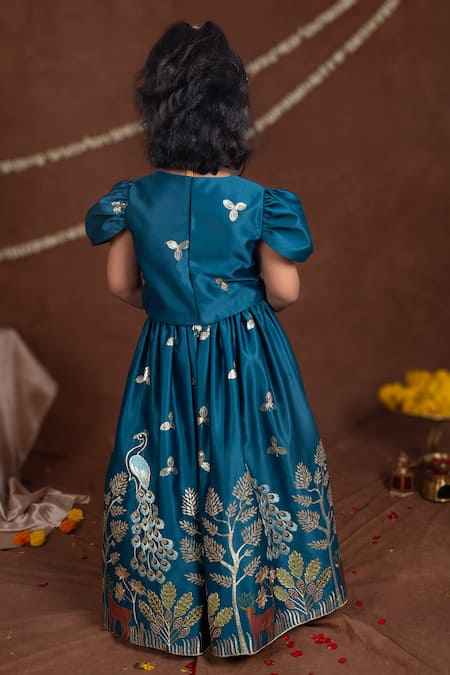 Toplove Peacock & Tree Embroidered Blouse With Lehenga 