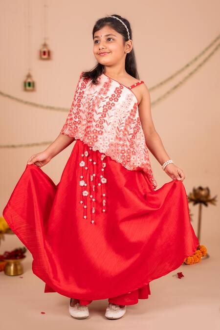 Shop_Toplove_Peach Cotton, Silk Embroidery, Pearls Cape Top And Lehenga Set _Online_at_Aza_Fashions