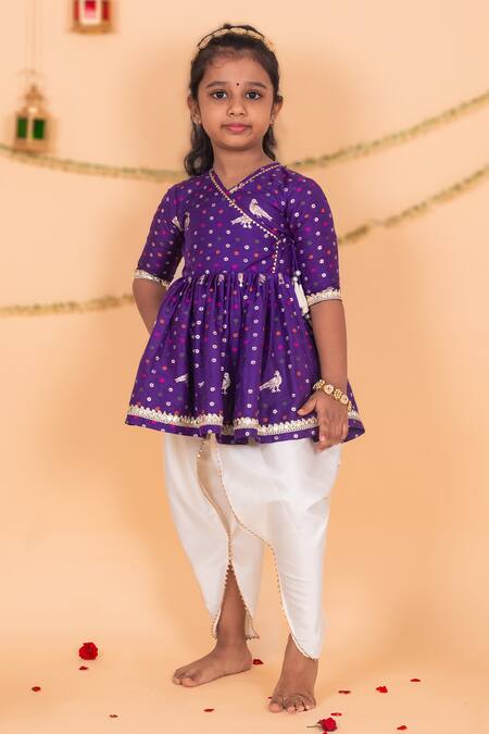 Buy_Toplove_Purple Silk Zari, Tassels Banarasi Angrakha Kurta And Dhoti Pant Set _Online_at_Aza_Fashions