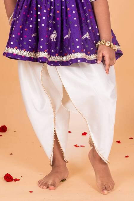 Shop_Toplove_Purple Silk Zari, Tassels Banarasi Angrakha Kurta And Dhoti Pant Set _Online_at_Aza_Fashions