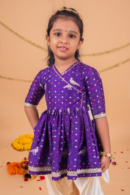 Toplove_Purple Silk Zari, Tassels Banarasi Angrakha Kurta And Dhoti Pant Set _at_Aza_Fashions