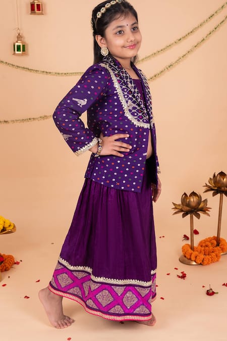 Toplove_Purple Silk Embroidery, Sequins, Zari Banarasi Woven Jacket And Sharara Set _Online_at_Aza_Fashions