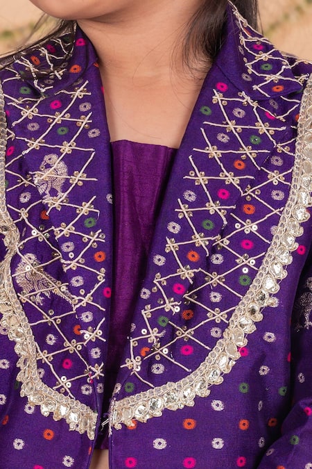 Shop_Toplove_Purple Silk Embroidery, Sequins, Zari Banarasi Woven Jacket And Sharara Set _Online_at_Aza_Fashions