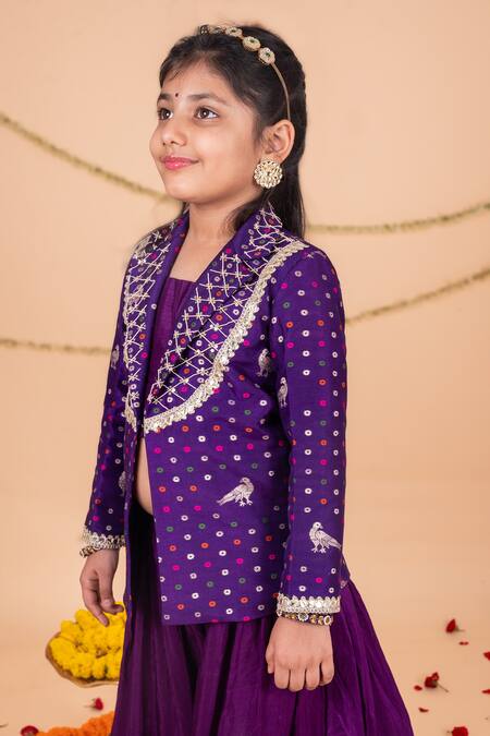Toplove_Purple Silk Embroidery, Sequins, Zari Banarasi Woven Jacket And Sharara Set _at_Aza_Fashions