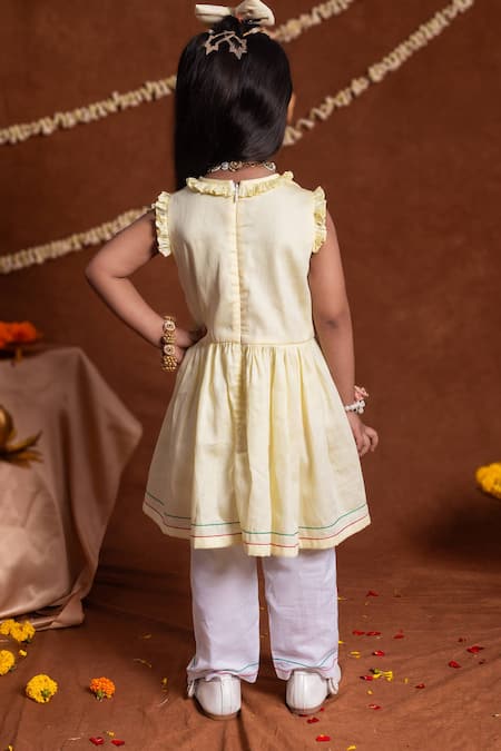 Toplove Watermelon Embroidered Ruffled Kurta With Pajama 