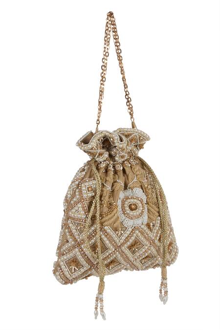 The Purple Sack_Gold Beads, Embroidery, Pearls Geometric And Sequin Potli Bag _Online_at_Aza_Fashions