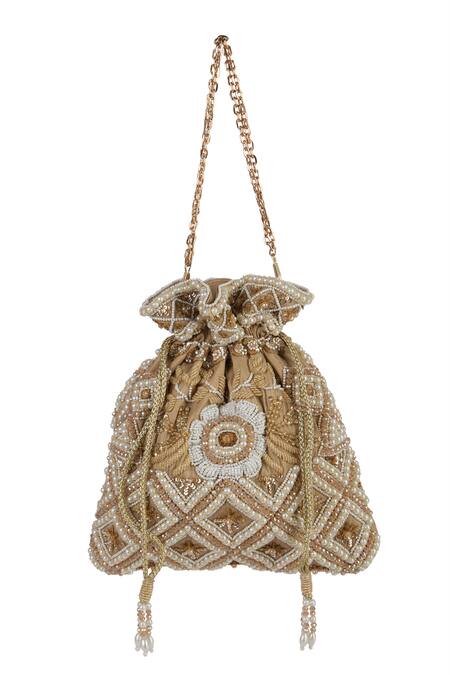 Buy_The Purple Sack_Gold Beads, Embroidery, Pearls Geometric And Sequin Potli Bag _Online_at_Aza_Fashions