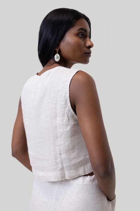 Reistor V-Neck Cropped Vest Shirt & Wide Leg Pant Set 