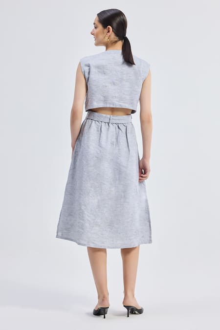 Reistor Back Cut-Out Pinstripe Linen Dress 