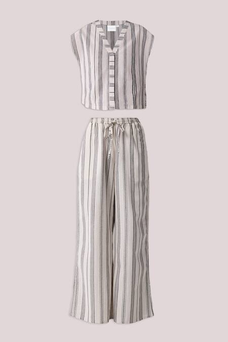 Reistor_Gray Cotton V-neck Pinstriped Top And Pant Set _at_Aza_Fashions