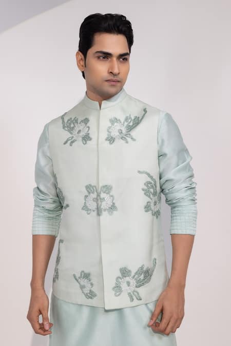 Yoseba Pista Noor Gulzar Noor Gulzar Floral & Bird Embroidered Nehru Jacket 