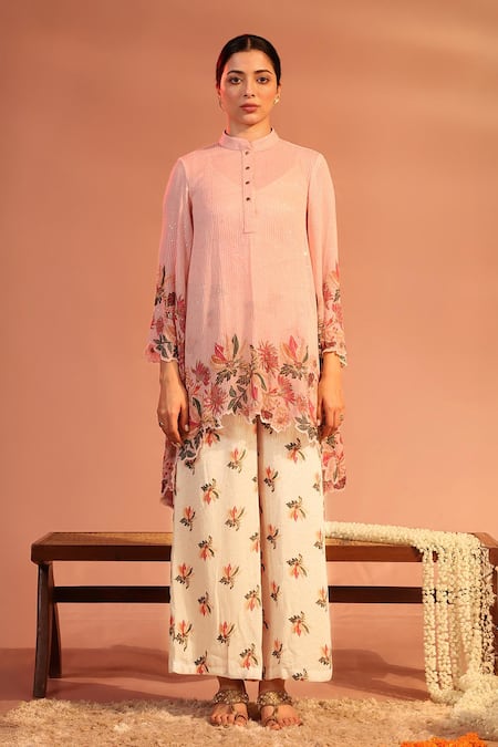 Soup By Sougat Paul Asymmetric Floral Sequin Tunic & Pant Set 
