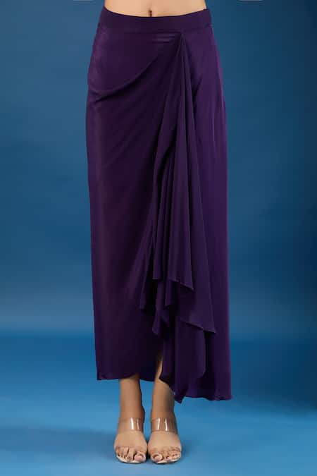 Prisho_Purple Embroidery Round Neck Dori Kaftan And Skirt Set _at_Aza_Fashions