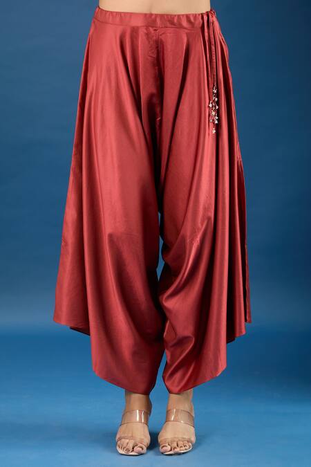 Buy_Prisho_Orange Embroidery Round Neck Resham Kaftan And Pant Set _Online_at_Aza_Fashions