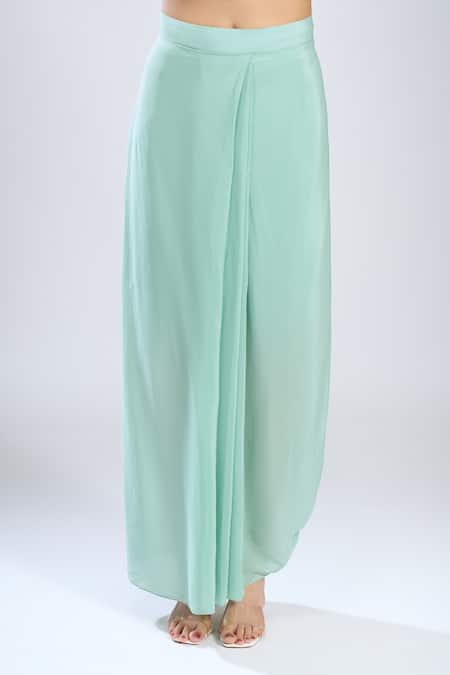 Prisho_Blue Embroidery Round Neck Kaftan Skirt Set _Online_at_Aza_Fashions