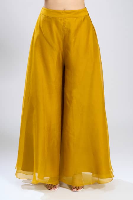 Prisho Yellow Beads, Embroidery, Sequins, Zari Round Neck Jacket And Palazzo Set Online at Aza Fashions Prisho_Yellow Beads, Embroidery, Sequins, Zari Round Neck Jacket And Palazzo Set _Online_at_Aza_Fashions