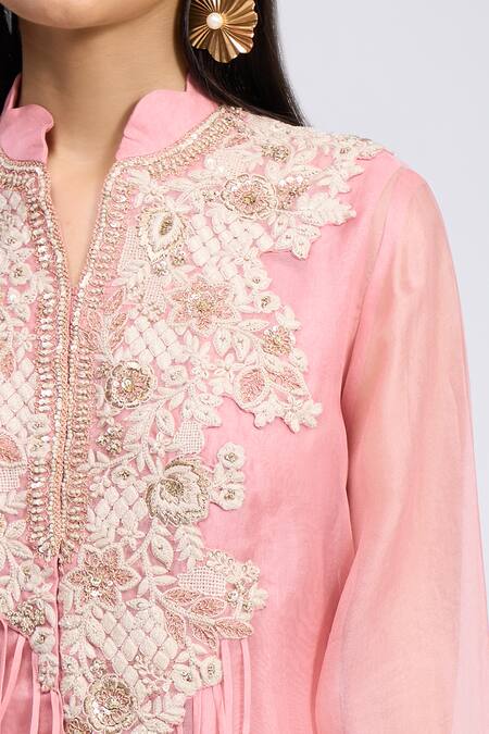 Buy Prisho Pink Tassels, Beads Button-down Neck Embroidered Jacket Pant Set Buy_Prisho_Pink Tassels, Beads Button-down Neck Embroidered Jacket Pant Set
