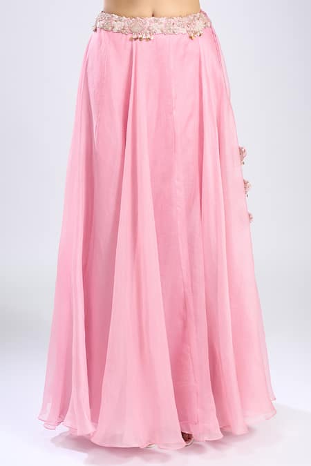 Prisho_Pink Embroidery, Zari Round , High Resham Cape Skirt Set _at_Aza_Fashions